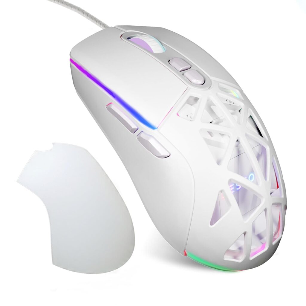 BESTOR Click Spider RGB Gaming Mouse 7200 DPI, 6 Adjustable Levels, Magnetic Dual Cover, Ergonomic & Lightweight (White)