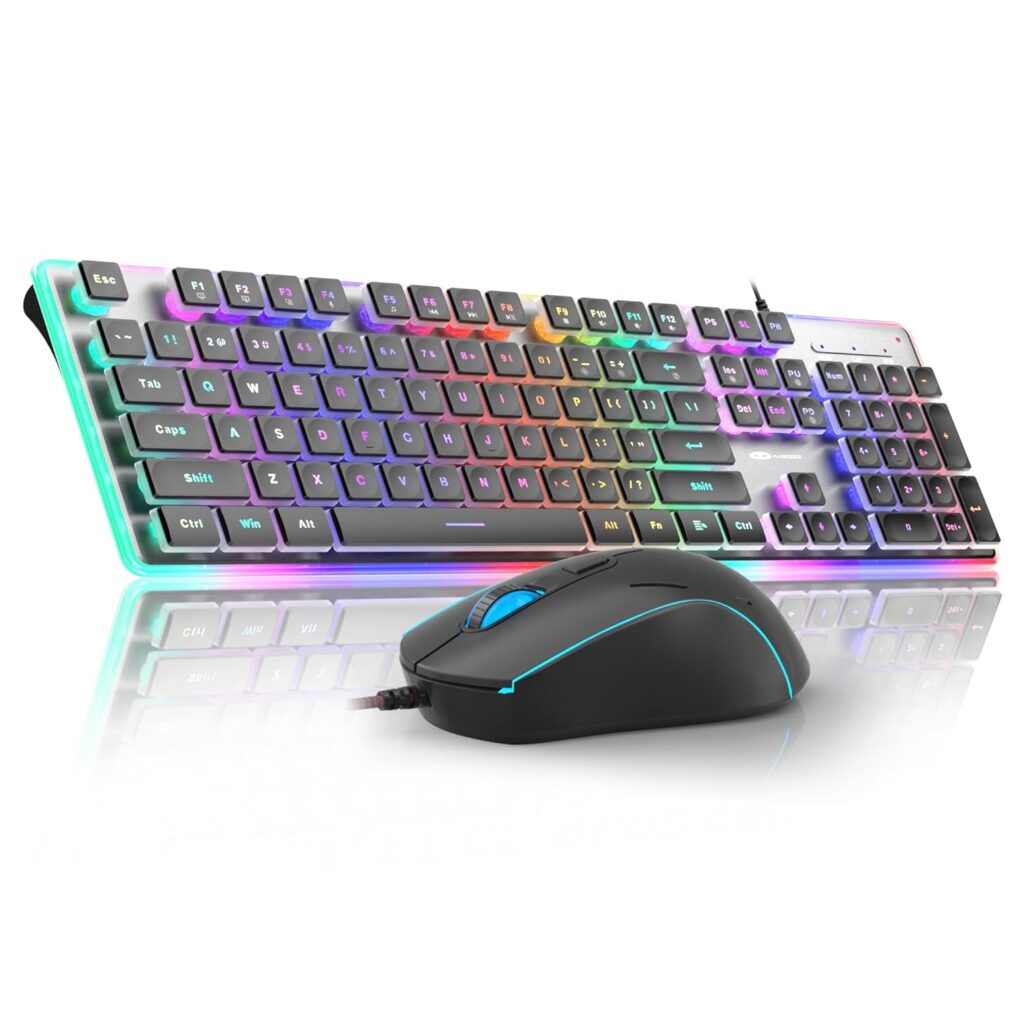 Camiysn Gaming Keyboard and Mouse, Black 104 Keys RGB and 6 Speed RGB Mouse Combo, Pudding Keycaps Silent Computer Keyboard for Computer/PC/Laptop/Mac/Windows/Office