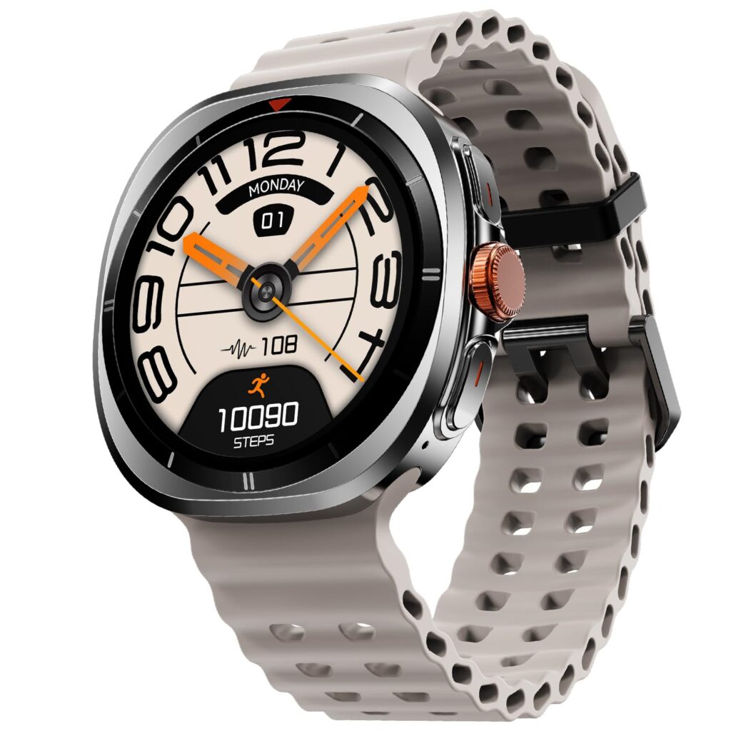 Fire-Boltt Axiom Smart Watch 1.43" AMOLED Display, Health & Fitness Tracking, Always-On Screen, Wireless Charging, Rotating Crown, Bluetooth Calling, Metal Case Watch for Man & Woman - Silver White