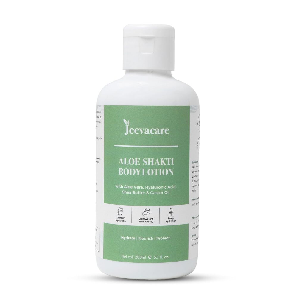 Jeeva Care Aloe Shakti Body Lotion for Women – 200ml | Aloe Vera, Shea Butter & Vitamin E | Body Lotion for Summer & Winter | Body Moisturizer for Dry Skin & Oily Skin | 24-Hour Hydration