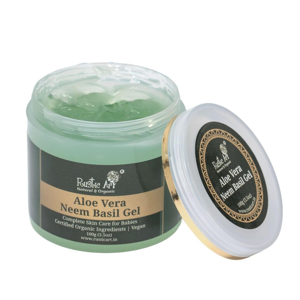 Rustic Art Organic Aloe Vera Neem Basil Gel | Soothing, Cooling | Natural Purifying Care | Face & Body | Women & Men | 100g