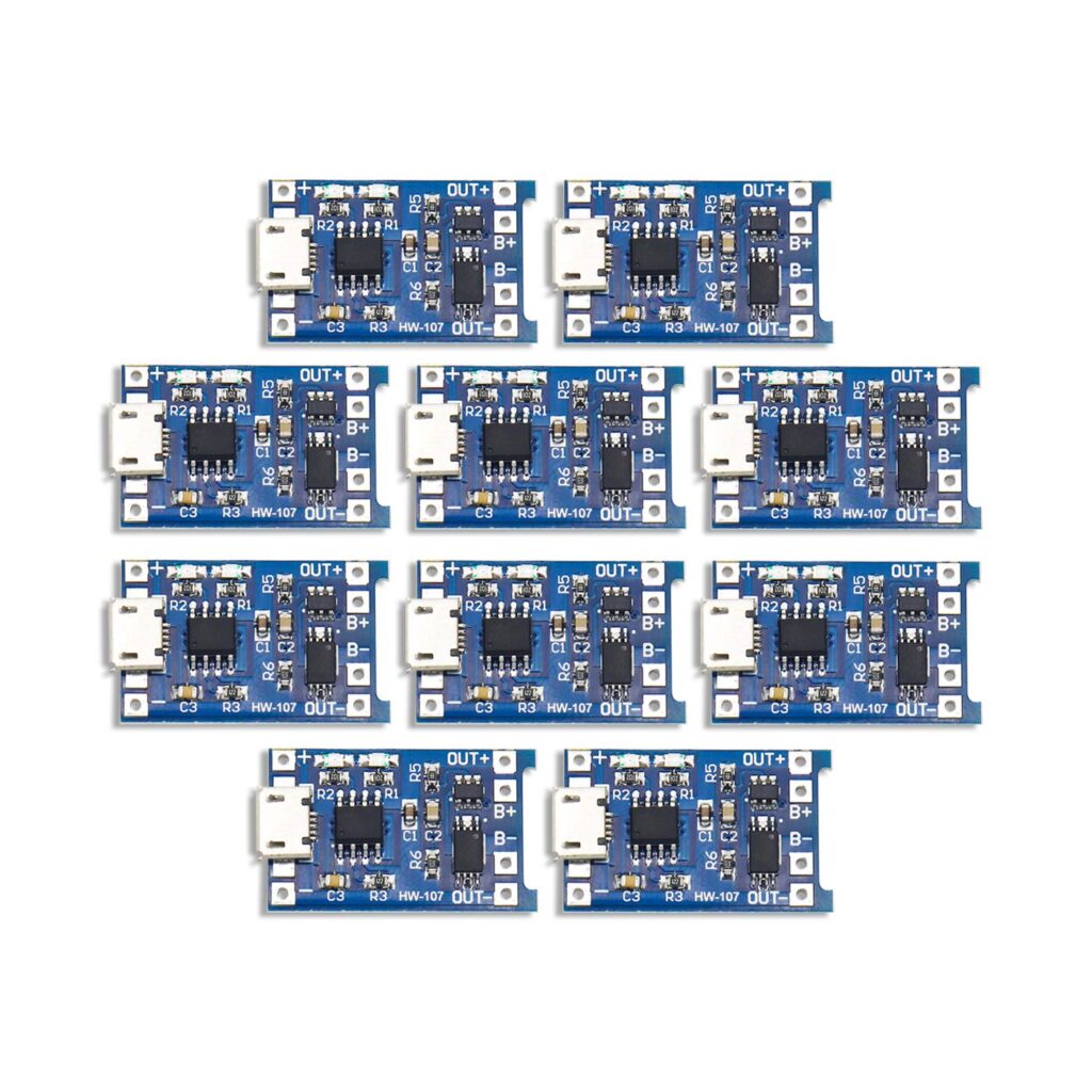 Electronic Spices TP4056 Micro USB Lithium Battery Charging Converter with Overcharge Discharge Over-Current Protection Charging Board (5V,18650), (10)