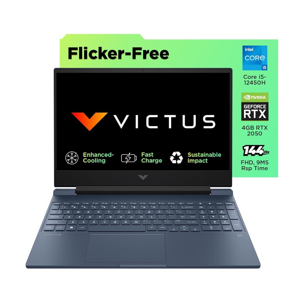 HP Victus Gaming Laptop, 12th Gen Intel Core i5-12450H, 4GB RTX 2050 GPU, 15.6-inch (39.6 cm), 50W TGP, FHD, IPS, 144Hz, 16GB DDR4, 1TB SSD, Backlit KB, B&O (MSO, Blue, 2.37 kg), fa1145TX