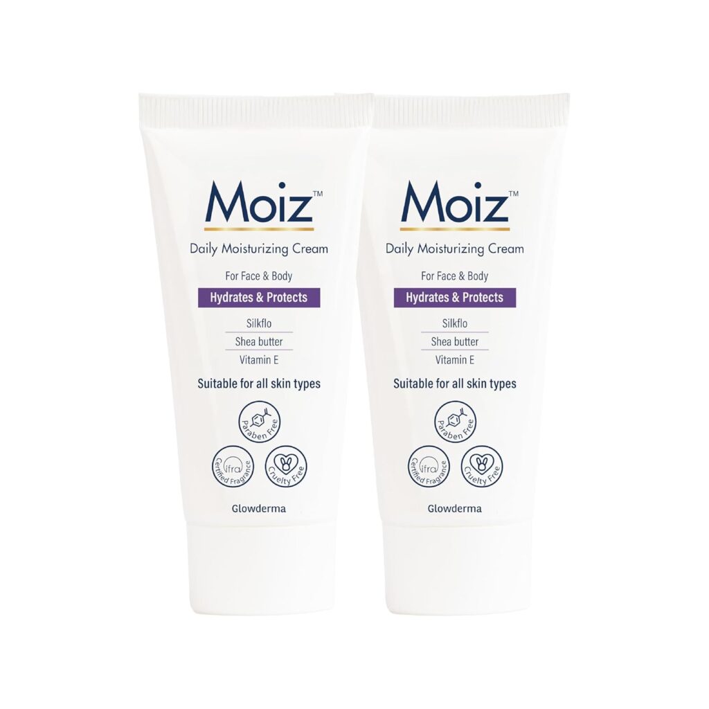 Moiz Daily Moisturizing Cream for Face & Body | Formulated with 9 Moisturizers | Suitable for Sensitive Skin | Paraben free & Cruelty free-50g (Pack of 2)