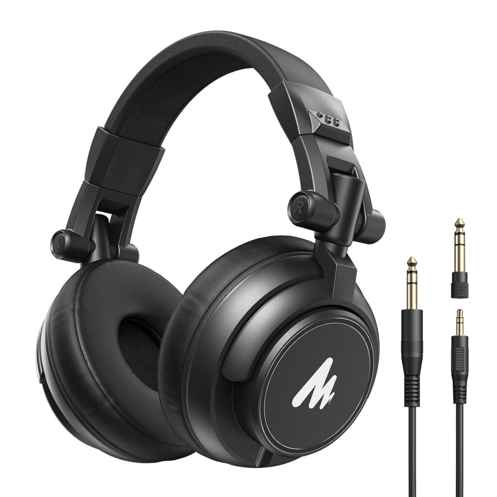MAONO Professional Over Ear Headphones for Studio Recording: Monitor Headset Wired with 50mm Drivers and 1/4 inch to 3.5mm Jack for Mixing Music Production Podcast AU-MH601(Black)