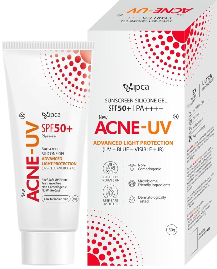 New ACNE-UV Sunscreen SPF50+ PA++++ | 50g Oil Free, Non Comedogenic Silicone Gel Sunscreen SPF 50 | UVA/UVB Protection | Water Resistant | No White Cast | Suitable for All Skin Types