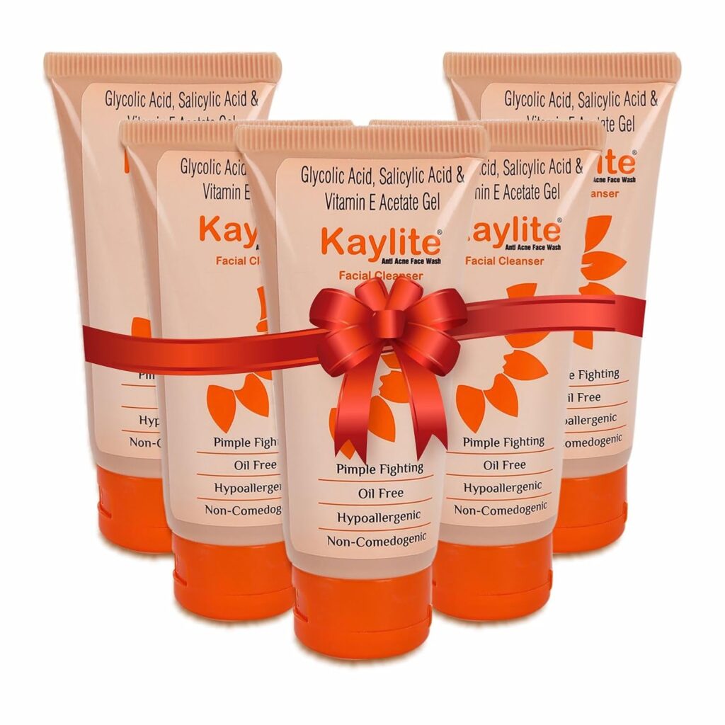 Kaylite Facial Cleanser | Anti Acne Face Wash | Salicylic acid and vitamin E-Acetate Gel | Oil Free for Women & Men (Pack of 5) 300 ML