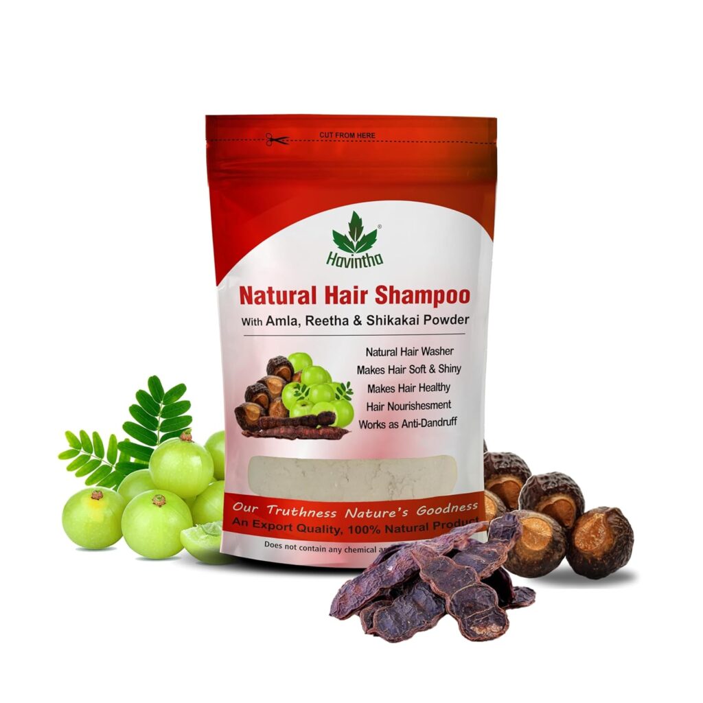 Havintha Natural Hair Shampoo With Herbal Amla Reetha Shikakai Powder For Men & Women, Totally Organic | Paraben And Sulphate Free Shampoo - 227gm (Pack of 1)