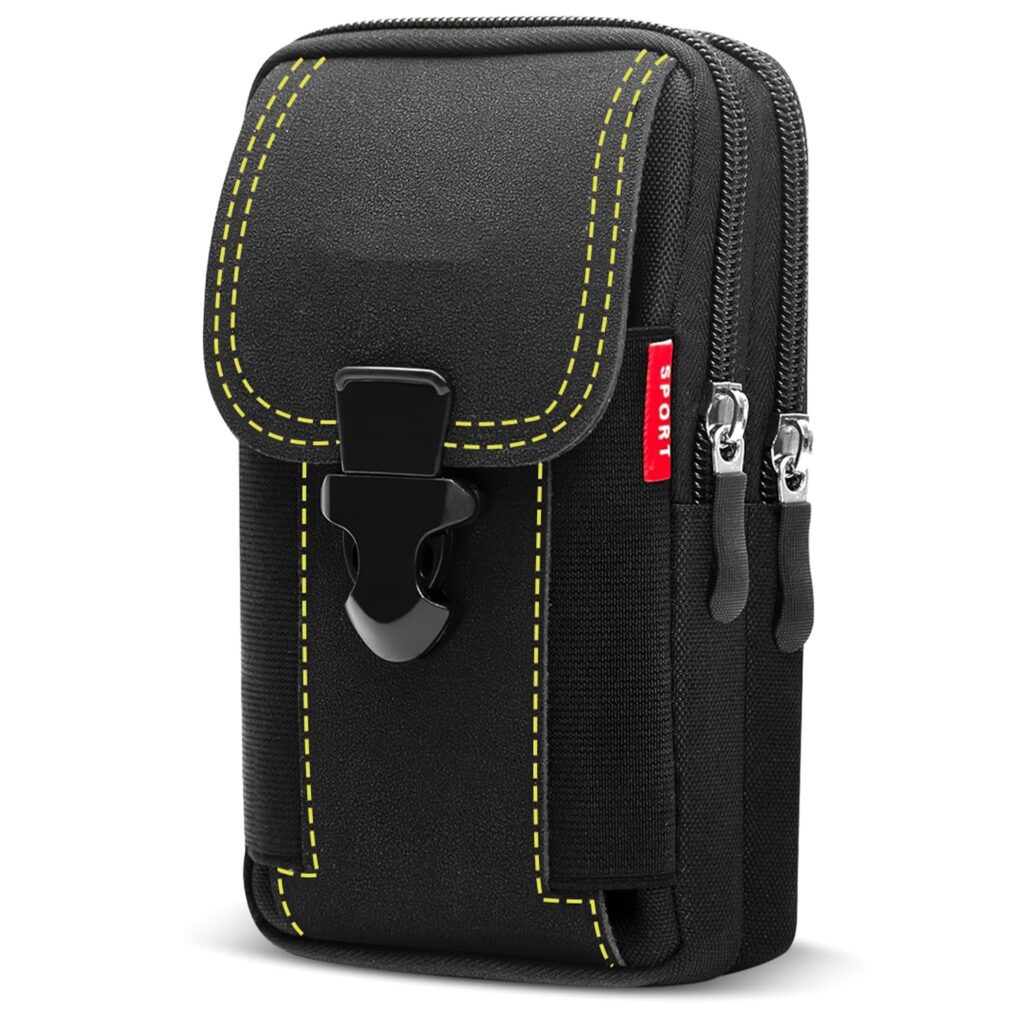Phone Pouch for Men – Tactical Belt Mobile Pouch, Waterproof Canvas Holster with Dual Phone Pockets, Cell Phone Holder for Men, EDC Waist Pack for Hiking, Camping, Work