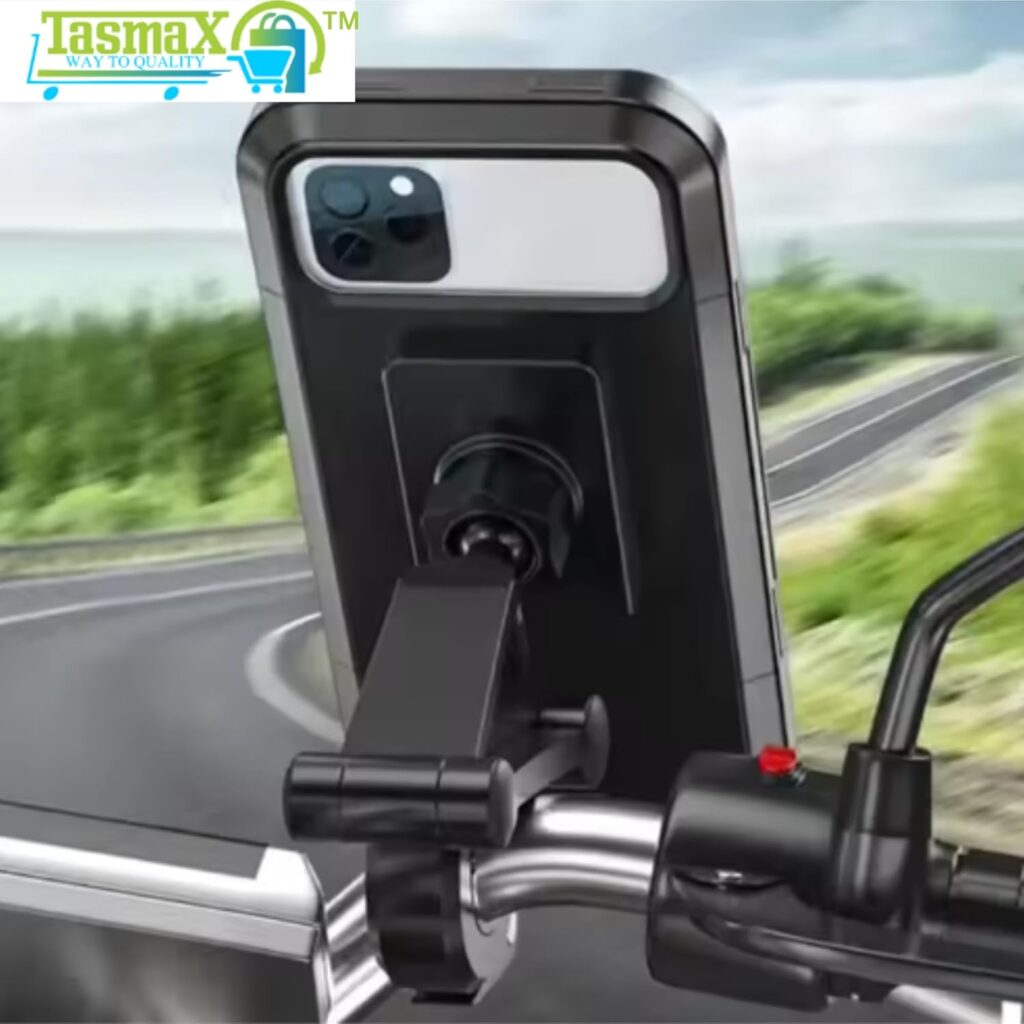 TASMAX Mobile Holder for Bike Bicycle Mobile Holder Waterproof 360° Rotation Adjustable GPS Navigation Motorcycle Holder with TPU Touch-Screen Charging Adjustable (Black Pack 1)