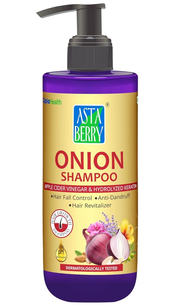 ASTABERRY Onion Shampoo For Hair Growth 300ml- Hair Fall Shampoo | Keeps Dryness away | Dandruff & Revitalizer | Goodness of 21 Herbal Extract & Essentials Oils