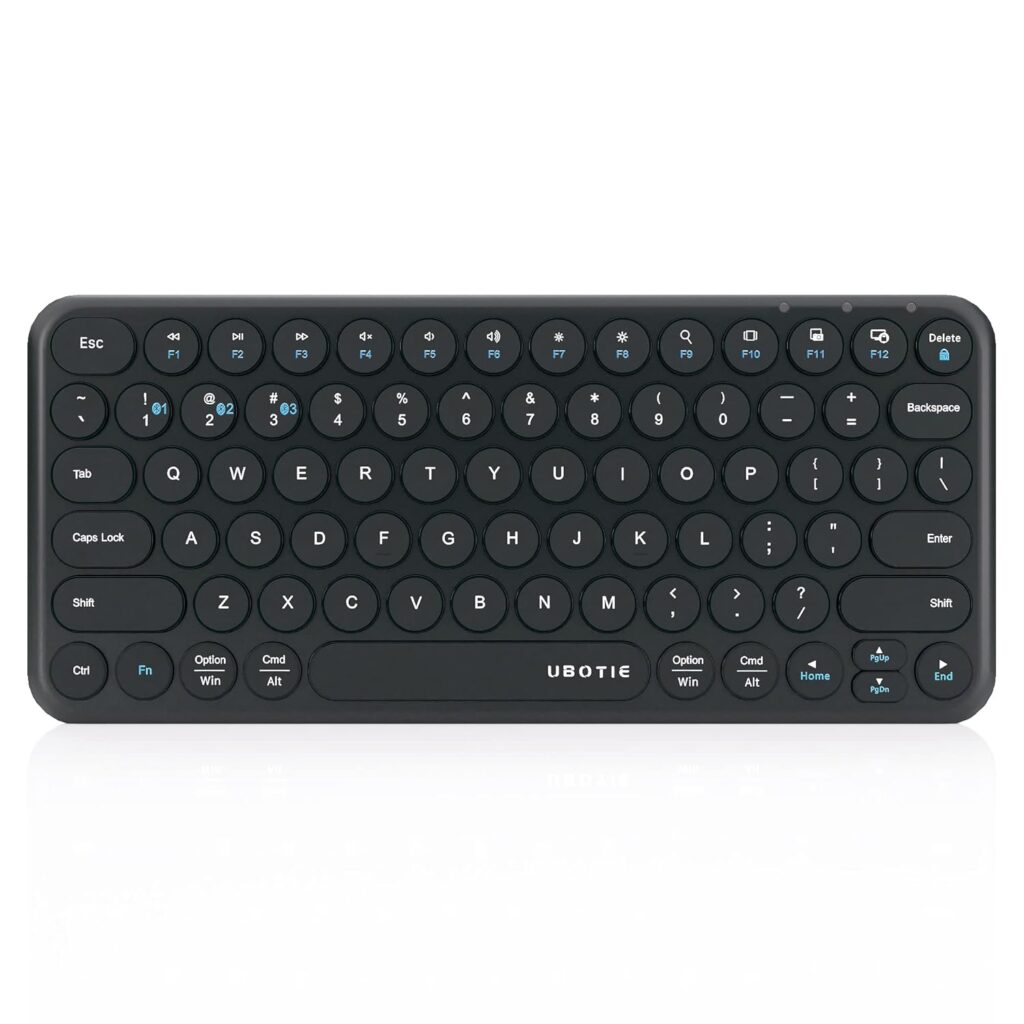 UBOTIE Portable Slim Bluetooth Keyboard, Wireless Colorful Compact 78keys Silent Linear Scissor Switch Round Keycaps TKL Keyboards with Power on/Off for Tablet, PC, Laptop, Smart Phones（Black）