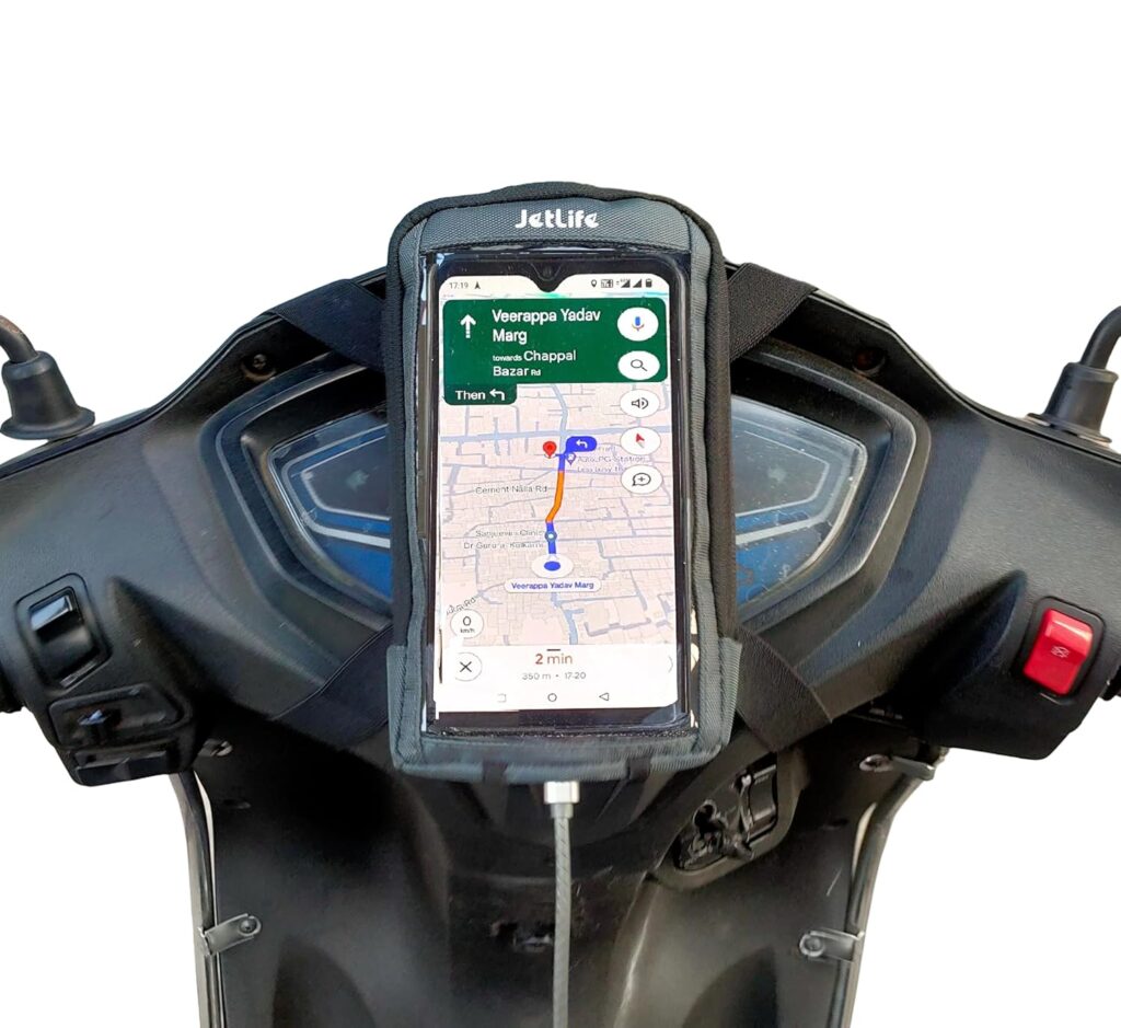 JETLIFE Universal Mobile Holder/Stand/Mount Pouch for Scooters Scooty Activa Jupiter EV's | Standard X1 Model (Grey)