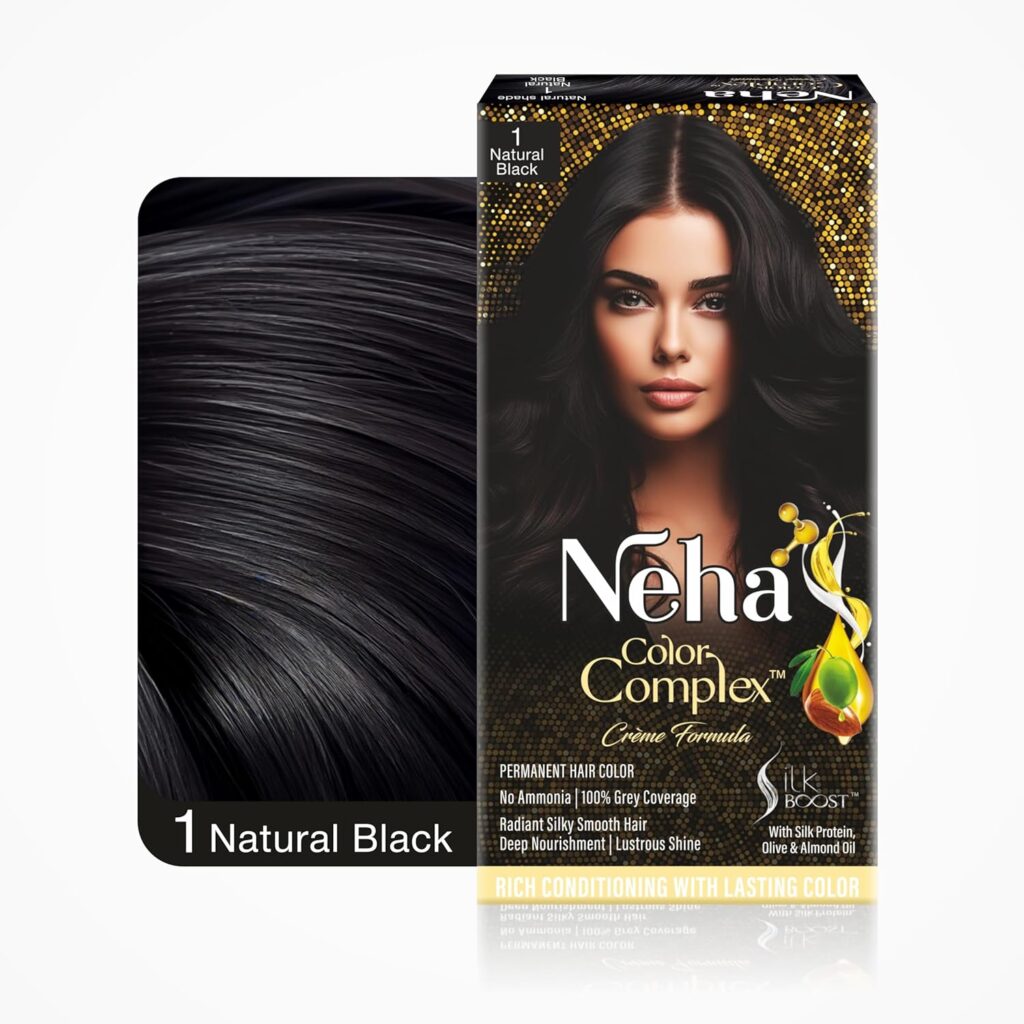 Neha Color Complex Permanent Hair Colour Mini Pack, Natural Black, Ammonia-Free, with Silk Protein and Natural Oils, Colorant 30ml+ Developer 30g, Conditioner Sachet (6ml X 1)