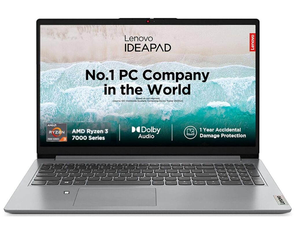 Lenovo IdeaPad Slim 1 AMD Ryzen 3 7320U 15.6" HD Thin and Light Laptop (8GB/512GB SSD/Windows 11 Home/MS Office 2021/1Yr ADP Free/Cloud Grey/1.58Kg), 82VG00JJIN