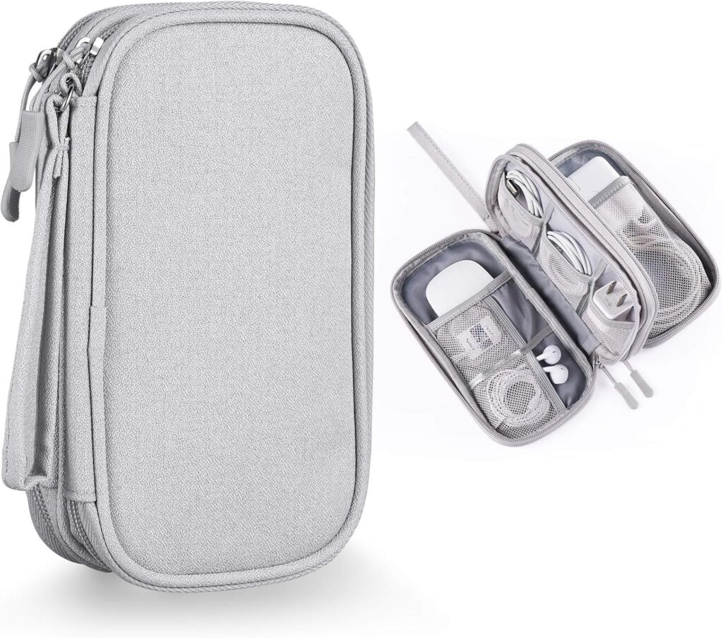 Electronics Organizer Travel Case – 2-Layer Waterproof Cable Storage Bag for Cords, Chargers, Phone, USB, Earphones & Accessories – Portable Tech Organizer Pouch 1PC (Grey)