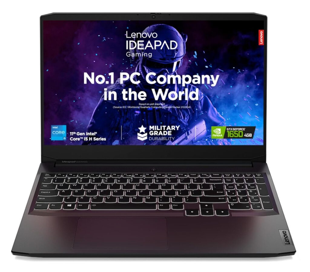 Lenovo IdeaPad Gaming 3 Laptop Intel Core i5 11th Gen 15.6" (39.62cm) FHD IPS (8GB/512GB SSD/4GB NVIDIA GTX 1650/120Hz/Win 11/Backlit/3months Game Pass/Shadow Black/2.25Kg), 82K101KGIN