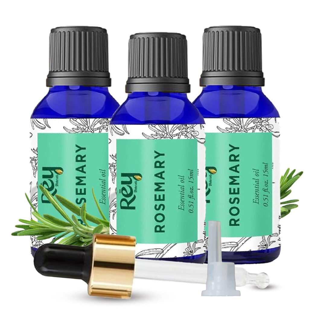Rey Naturals Rosemary Essential Oil | Rosemary Oil for Hair Growth | Good For Skin, Body and Shiny Soft Hair | Pure & Non Greasy | Hair Fall Control & Hair Growth Oil For Women & Men - 15ml pack of 3