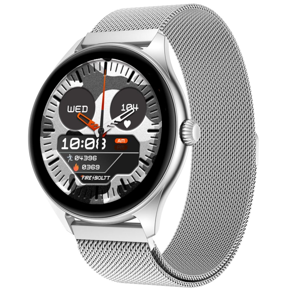 Fire-Boltt Ace Luxury Phoenix AMOLED Stainless Steel Smart Watch 36.32mm (1.43 inch), 700 NITS Brightness, Stainless Steel Rotating Crown, Multipe Sports Modes & 360 Health (Silver)