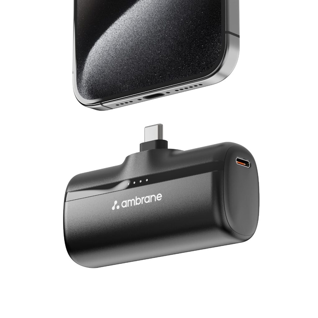 Ambrane 5000mAh 20W Pocket/Travel Friendly Super Compact Type C Fast Charging powerbank, in-Built Type C Input/Output Pin Compatible with Android, iPhone, Samsung Type C Phones (Pocket 5, Black)