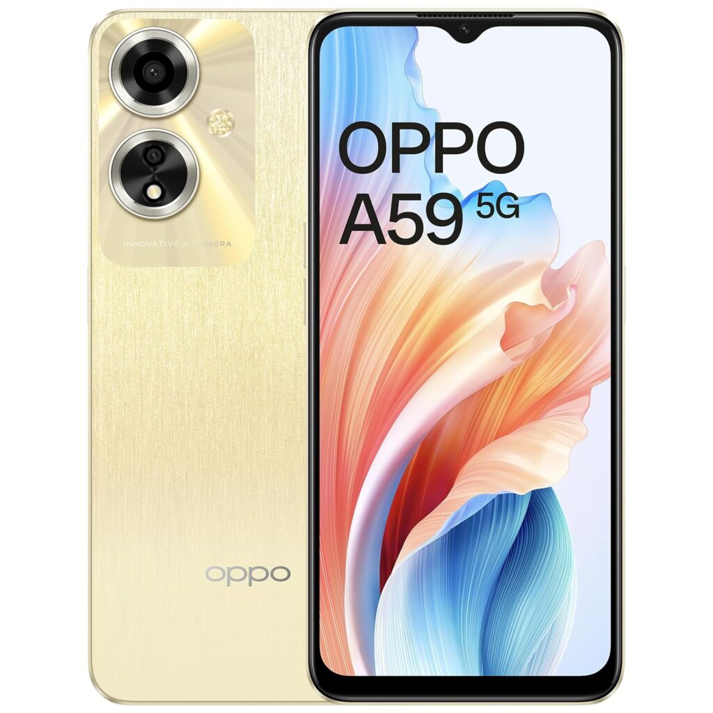 Oppo A59 5G (Silk Gold, 4GB RAM, 128GB Storage) | 5000 mAh Battery with 33W SUPERVOOC Charger | 6.56" HD+ 90Hz Display | with No Cost EMI/Additional Exchange Offers