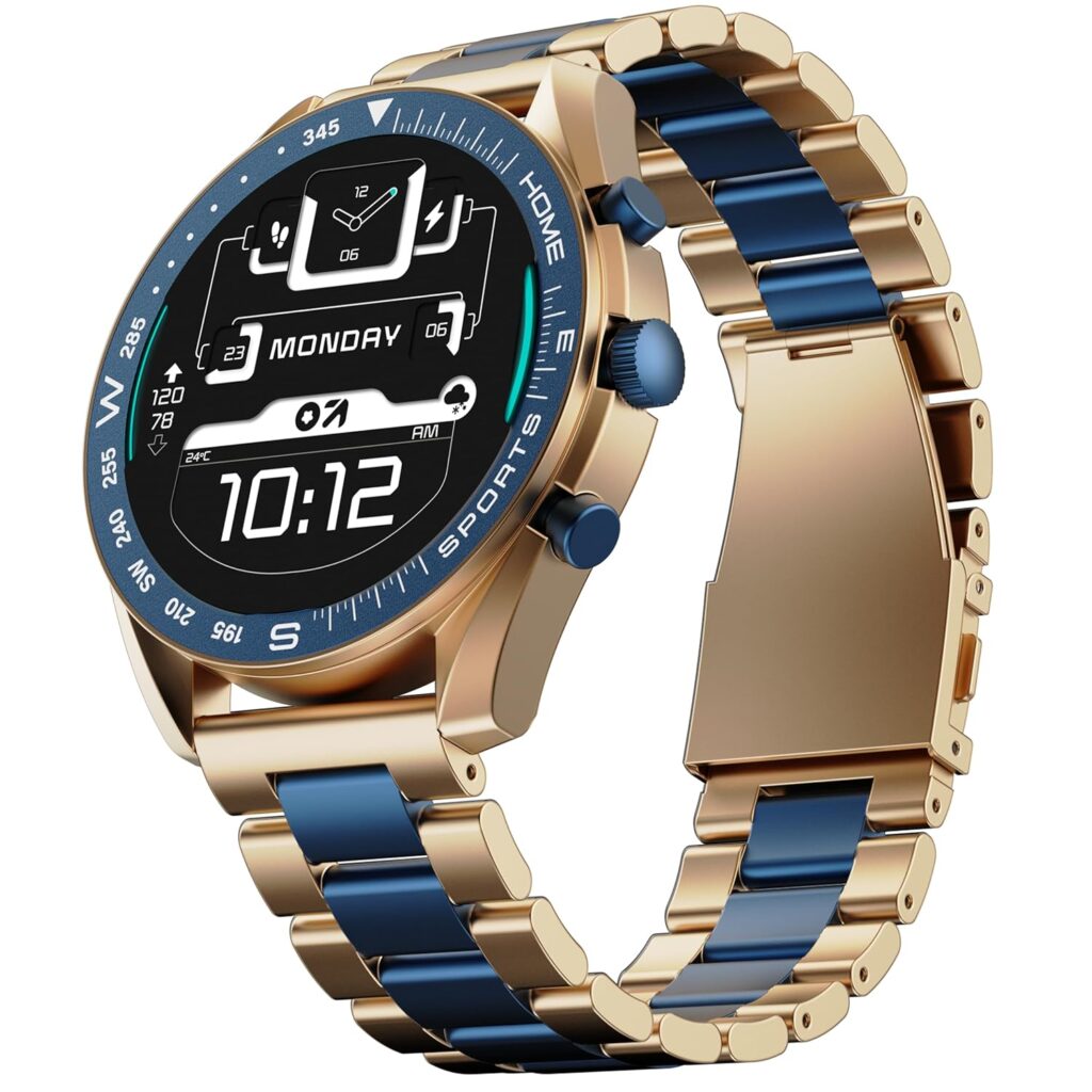 GOBOULT Mirage Smart Watch 1.39''HD Screen, Bluetooth Calling, IP67, Zinc Alloy Frame, 500 Nits Brightness, AI Voice Assistant, SpO2 Monitoring, 120+ Sports Mode (Amber Blue)