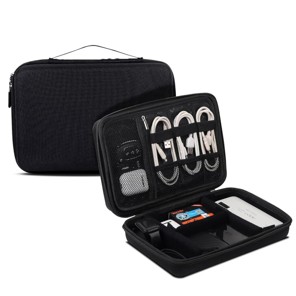 GadgetBite Hard Travel Electronic Organizer EVA Case for MacBook Power Adapter Chargers Cables Power Bank Magic Mouse Hard Drive USB Flash Disk SD Card Small Portable Accessories Bag -Black