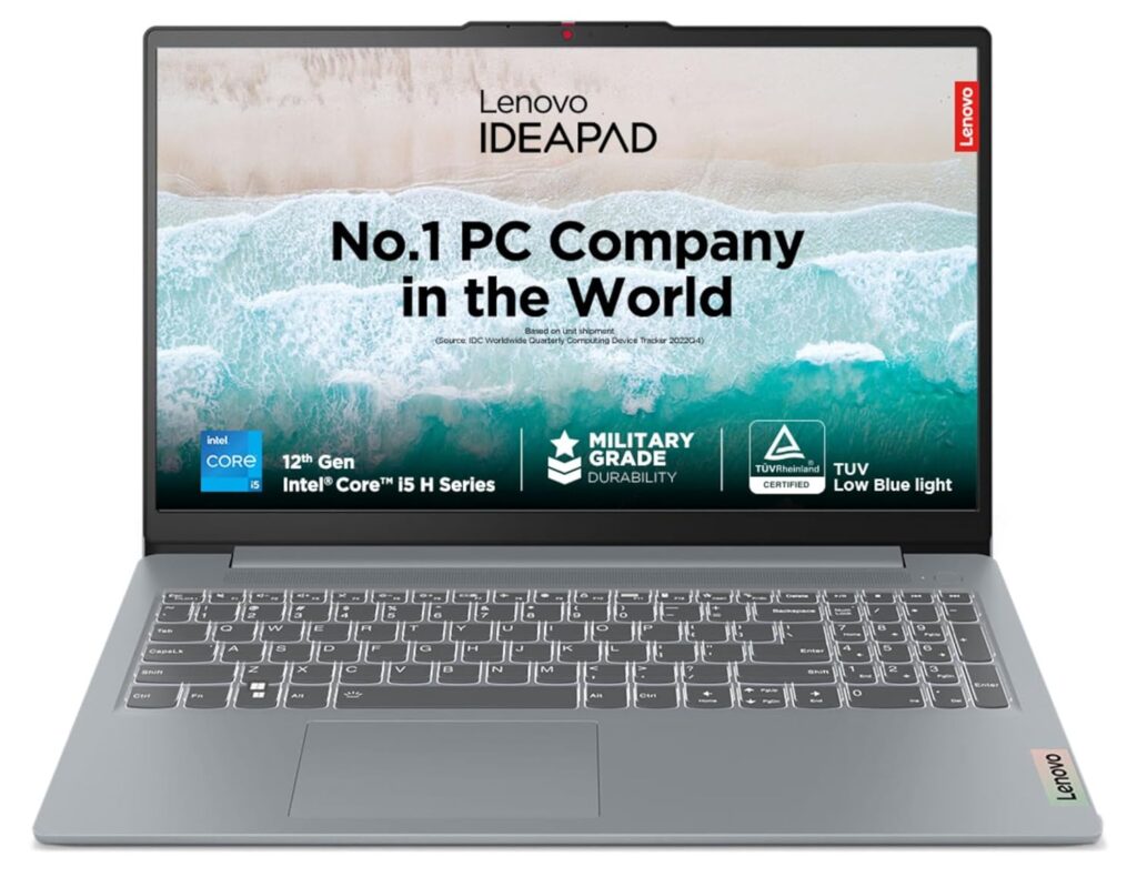 Lenovo IdeaPad Slim 3, 12th Gen Intel Core i5-12450H (16GB LPDDR5, 512GB SSD), Anti-glare, FHD 15.6"(39.6cm), Win 11, Office Home 2024, Arctic Grey, 1.62Kg, 83ER00MDIN, Thin & Light, Backlit KB Laptop