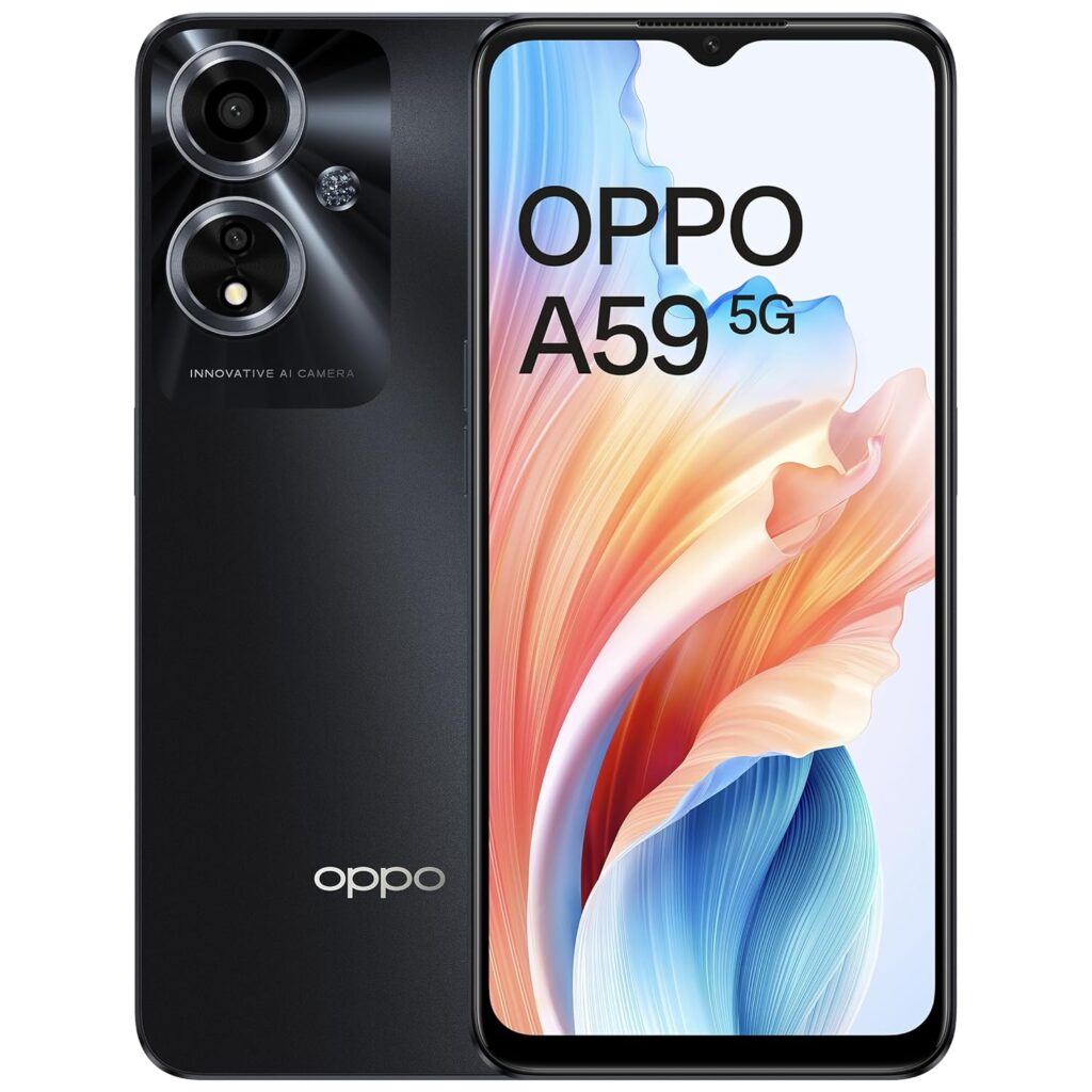 Oppo A59 5G (Starry Black, 4GB RAM, 128GB Storage) | 5000 mAh Battery with 33W SUPERVOOC Charger | 6.56" HD+ 90Hz Display | with No Cost EMI/Additional Exchange Offers