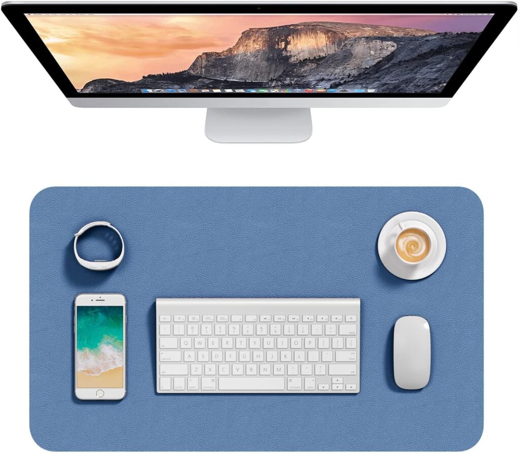 Potency Desk Pad, 60 x 30 cm PU Leather Desk Mat, M Extended Mouse Pad, Waterproof Desk Blotter Protector, Ultra Thin Large Laptop Keyboard Mat, Non-Slip Desk Writing Pad for Office Home(Dark Blue)