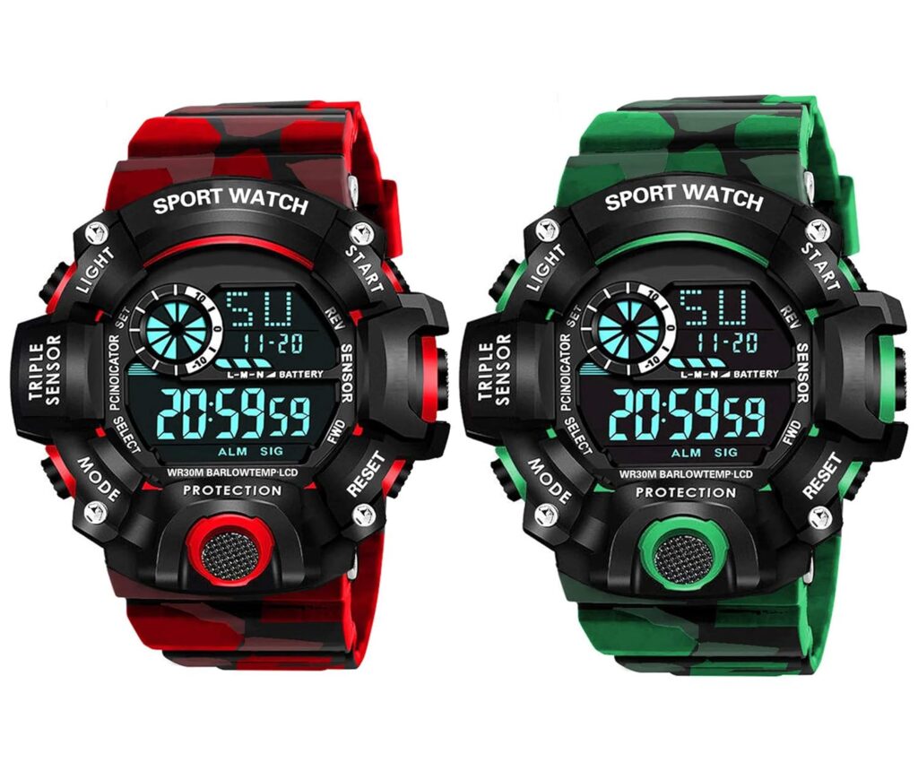 Digital Watch Shockproof Multi-Functional Automatic Army Color Strap Waterproof Digital Sports Combo Watch for Men's Kids Watch for Boys Watch for Men Pack of-2