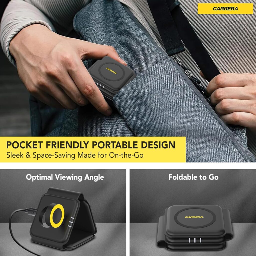 CARRERA 22.5W Magnetic 3 in 1 Foldable Wireless Charger Pad CWC-235, Magnetic 15W Fast Charging for Phone, 5W for Earbud, 2.5W for Watch, Type C Cable Included, Multi-Device Compatible