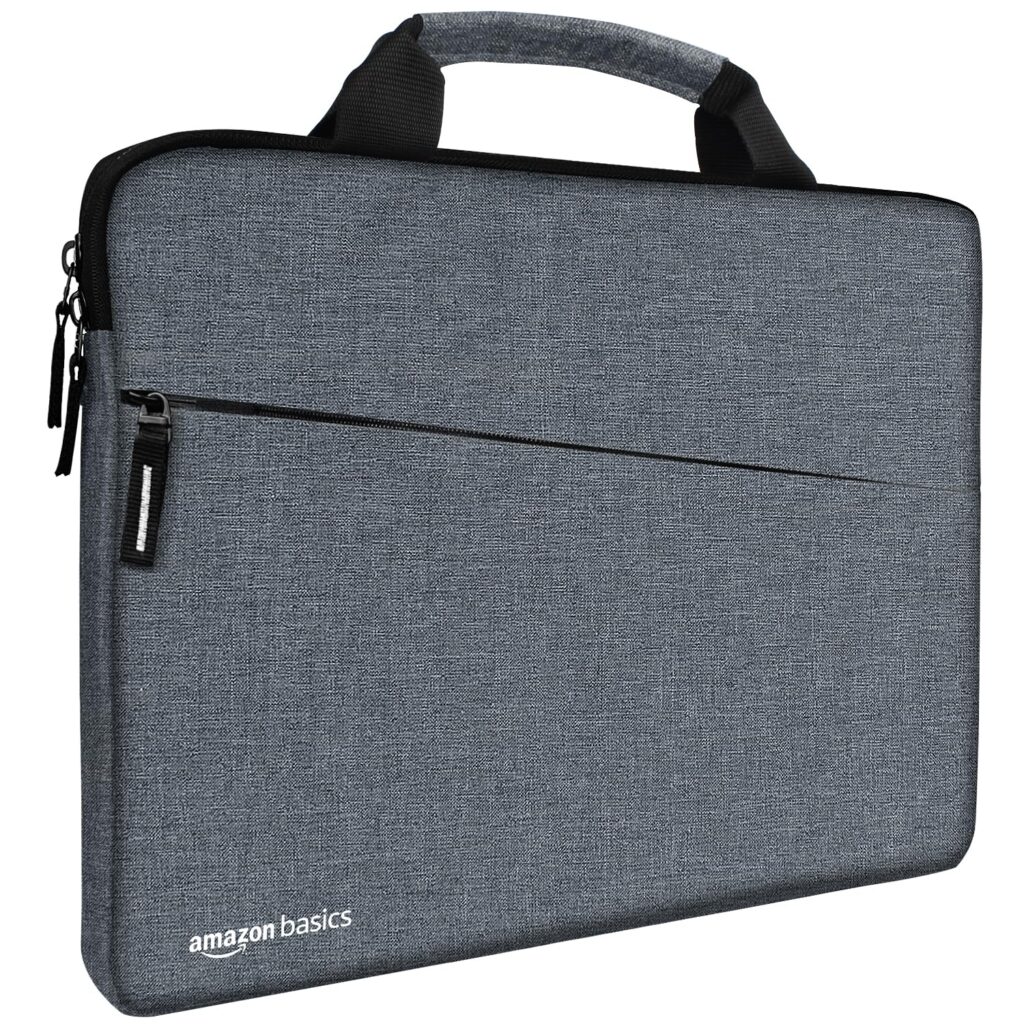 amazon basics Laptop Bag Sleeve Case Cover Pouch with Handle for Men & Women | 14.1 Inch Laptop with Padded Laptop Compartment | Zipper Closure | Water Repellent Nylon Fabric (Grey)