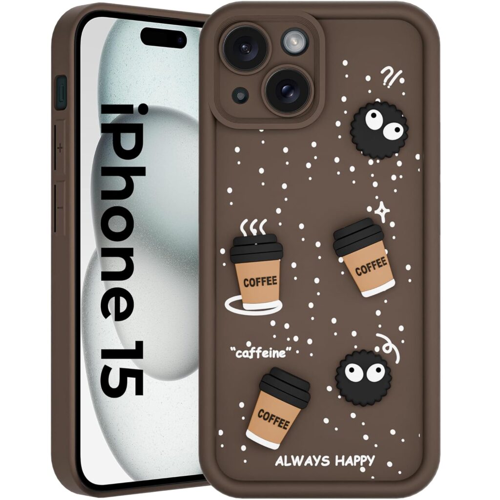 A rtistque Back Cover Case for iPhone 15 Cute Fun Cartoon 3D | Silicone Case | Camera Protection | Body Protection | Shock Proof Cover | iPhone 15 Cover Case - Brown