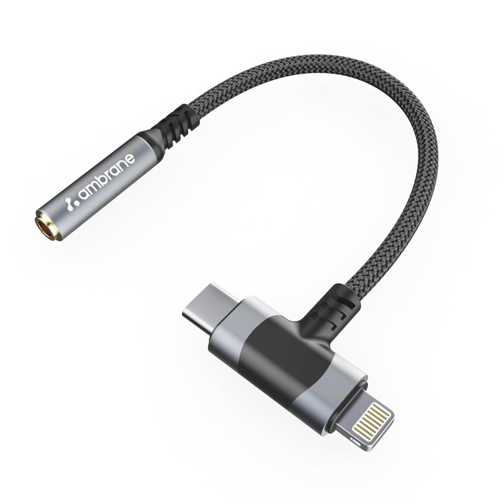 AMBRANE 2 in 1 3.5 mm Audio AUX to Type C Connector, Perfect for Gaming/Playing Music for Type C Devices, Android, iPhone 16/15/Plus/Pro/Max, iPad(AOTG-CL1 Black)