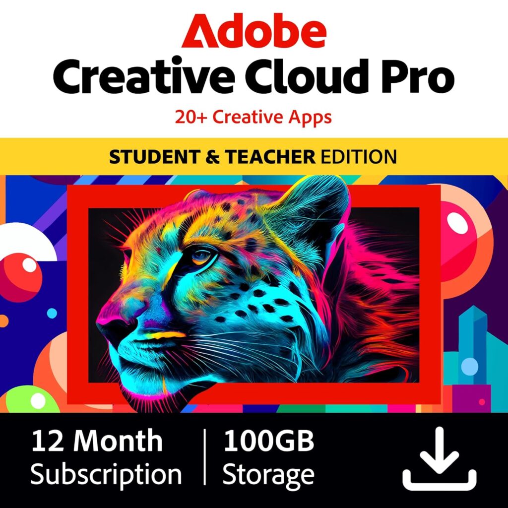 Adobe Creative Cloud Pro Apps Student & Teacher | Graphic Design Software | AI Powered Features | Validation Required | 12-Month Subscription | PC/Mac | Email Delivery