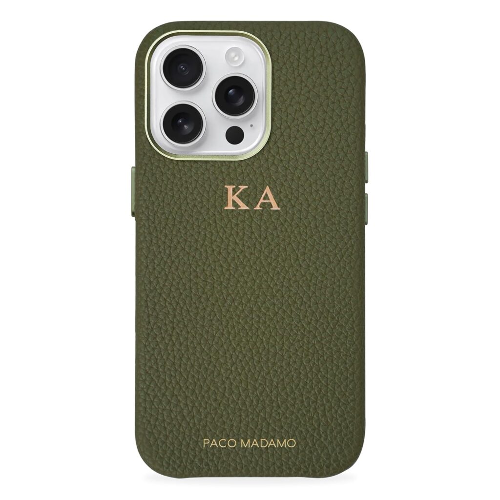 Affluent Vegan Leather Back Cover Case Compatible with iPhone 15 Pro Max (Premium Vegan Leather | Green) | Shock-Absorbing Edges & Raised Aluminum Camera Ring | Slim Fit iPhone Case