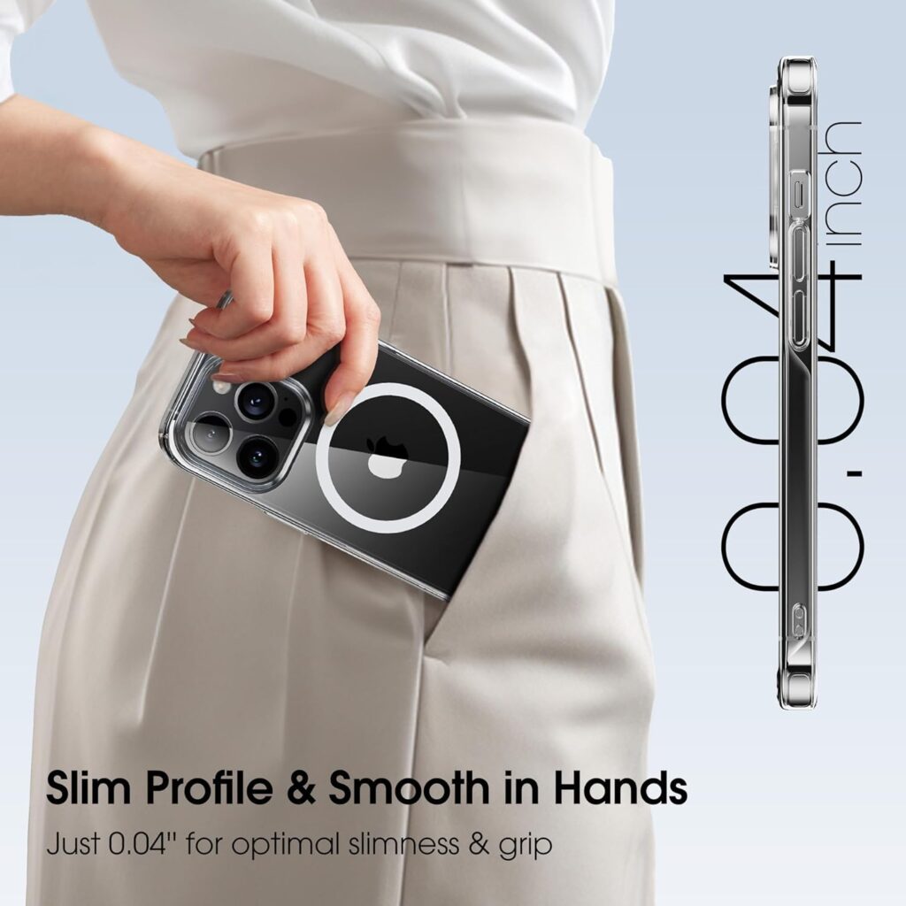 Amazon Basics Non Yellowing Magsafe Compatible Transparent Hard Back Case Cover for Apple iPhone 15 Pro Max