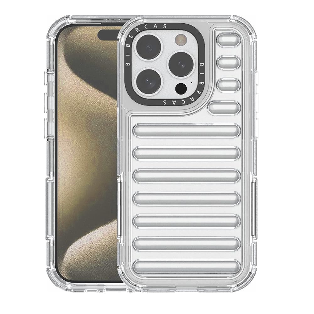 Amazon Basics Translucent Shockproof Back Cover for iPhone 15 Pro Max | Rugged TPU + PC Case with Ribbed Design | Scratch & Drop Protection | Slim & Stylish for Apple iPhone 15 Pro Max (Crystal Clear)