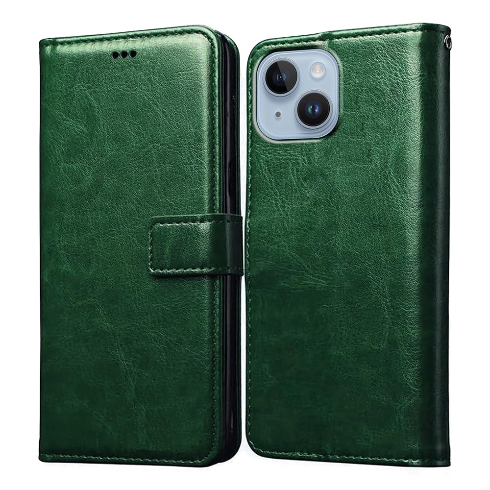 Amazon Brand- Solimo Flip for Apple iPhone 14 Plus (Leather_Green)