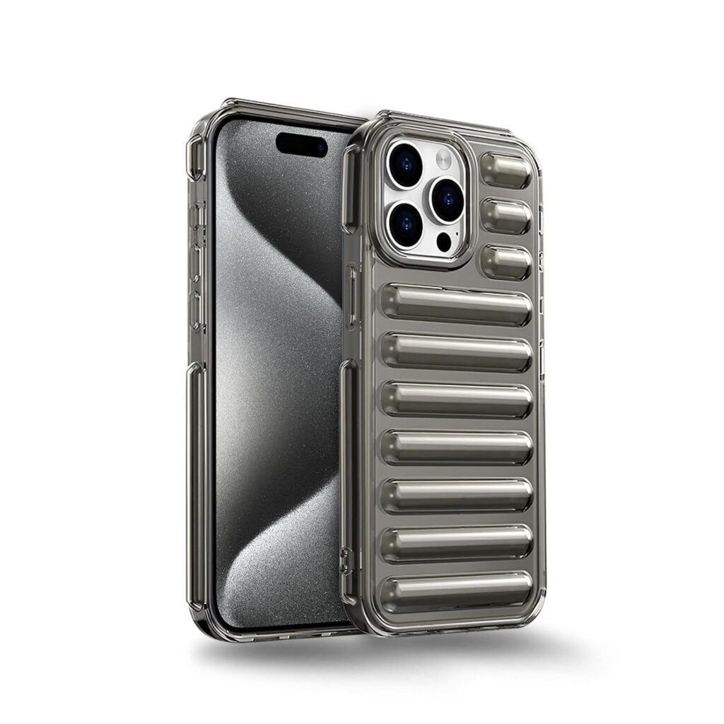 Amazon Brand - Solimo High Protection Capsule Design Back Cover for Apple iPhone 15 Pro Max - Transparent Grey