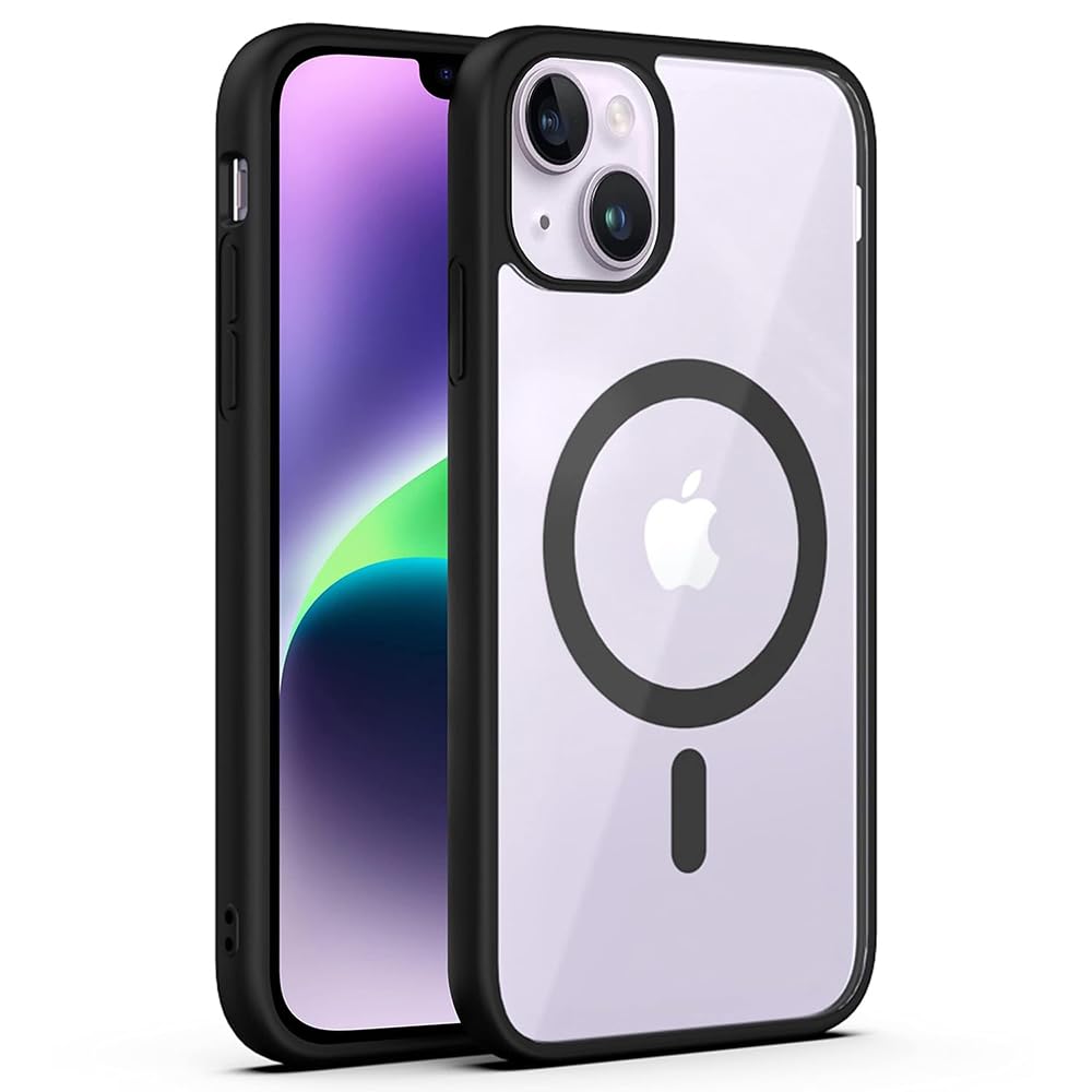 Amazon Brand- Solimo Mobile Cover for Apple iPhone 14 Plus (Silicon Crystal Clear Slim PC & TPU, Soft & Shockproof Back Case, Magnetic Case), Black