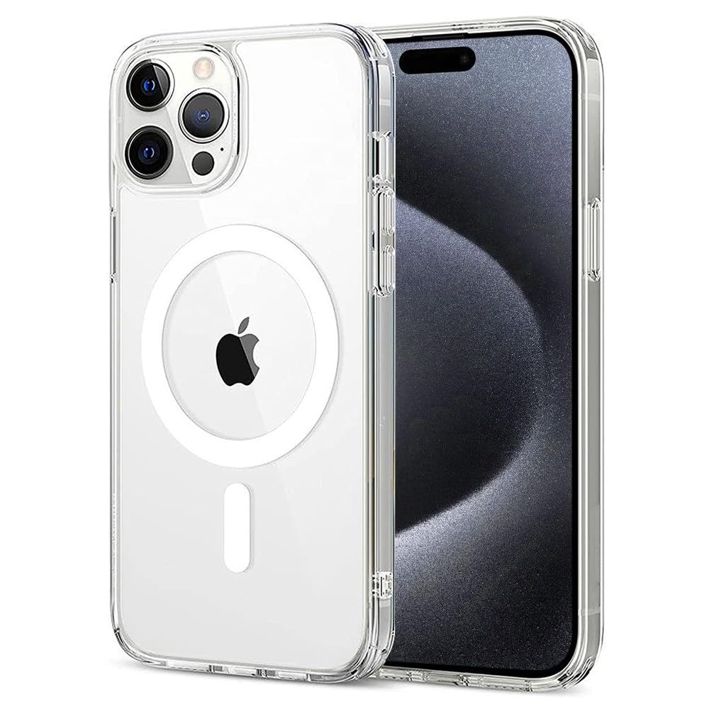 Amazon Brand - Solimo Mobile Cover for Apple iPhone 15 Pro Max (Silicon Crystal Clear Slim PC & TPU, Soft & Shockproof Back Case, Magnetic Case), Transparent