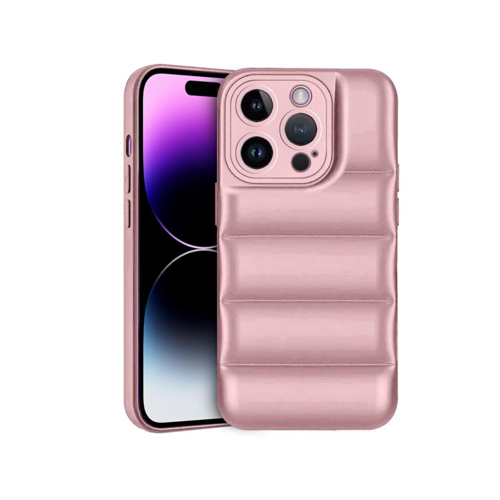 Amazon Brand - Solimo Puffer Case Camera Protection Soft Back Cover for Apple iPhone 14 Pro - Rose Gold