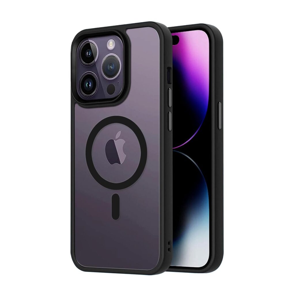 Amazon Brand - Solimo Thermoplastic Polyurethane Case Compatible with Mag-Safe Wireless Charging Slim Back Cover with Inner Magnetic Ring for Apple iPhone 14 Pro Max - Black