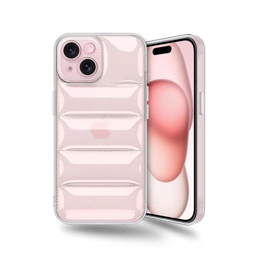 Amazon Brand - Solimo Ultra-Thin Transparent Puffer Case Camera Protection Soft Back Cover for Apple iPhone 15 - Clear