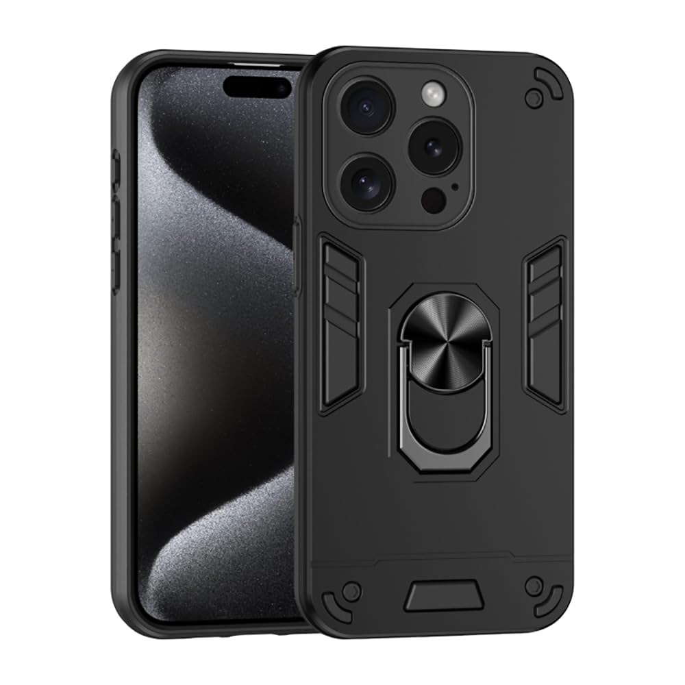 Armor Apple iPhone 15 Pro Max Defender Case | Rotating Ring Holder & Kickstand in-Built | Military Grade Armor | 360 Degree Protection Back Cover for Apple iPhone 15 Pro Max (Black)
