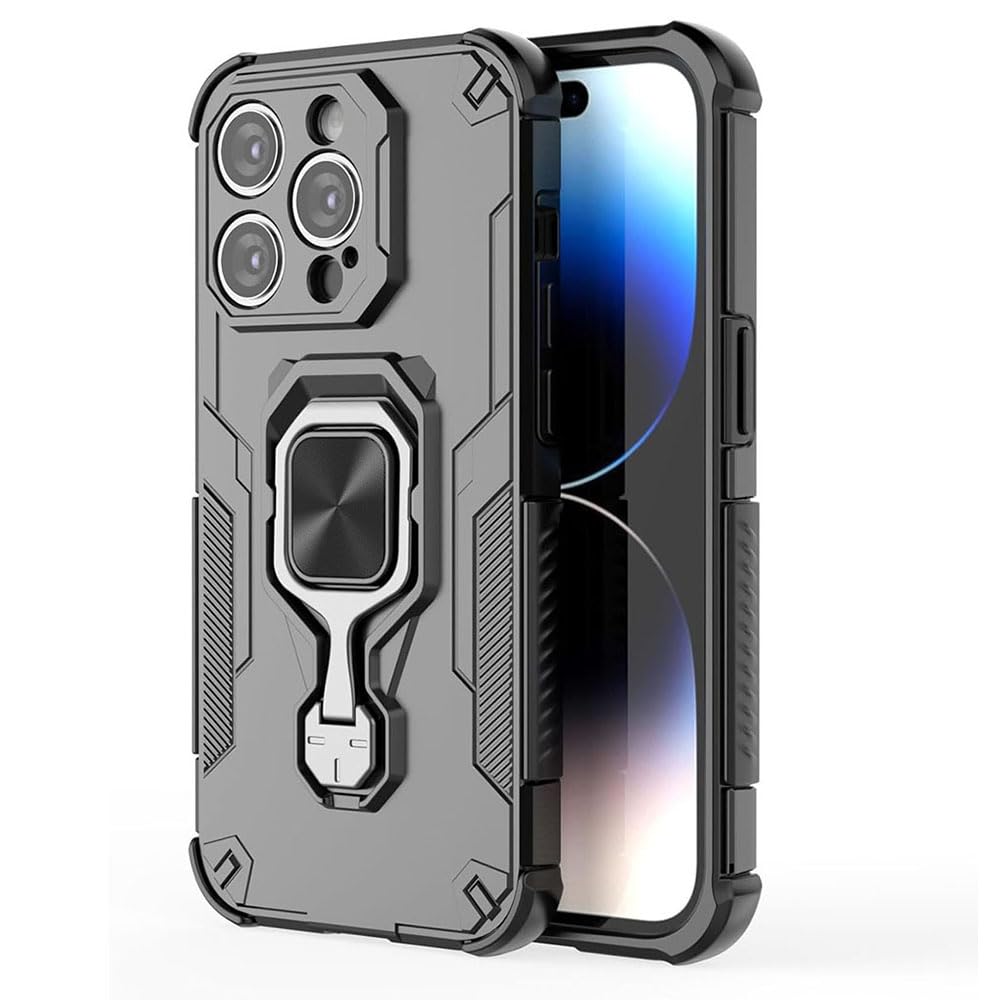 Armor Case for Apple iPhone 15 Pro Defender Case | Rotating Ring Holder & Kickstand in-Built | Military Grade Armor | 360 Degree Protection Back Cover for Apple iPhone 15 Pro (Black)