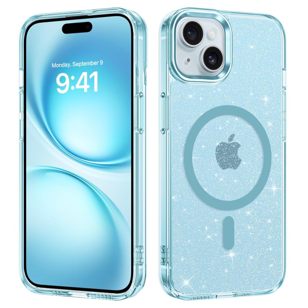 BENTOBEN for iPhone 15 Plus Case Clear Transparent Glitter Anti-Yellowing Protective Case | Compatible with MagSafe | Crystal Clear Back Cover | Slim Bumper Case for iPhone 15 Plus (PC & TPU, Blue)