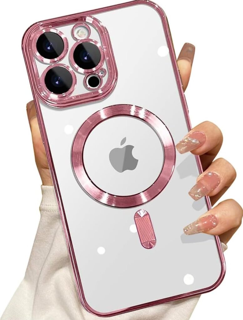 Back Cover Case for iPhone 15 Pro Shockproof Protective Mag-Safe Plating Camera Protection Case(Pink)